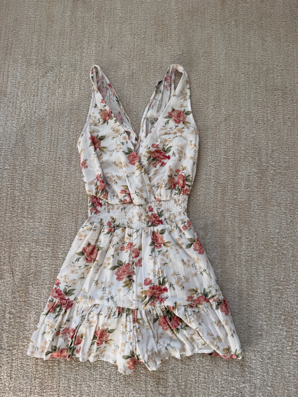 American Eagle Outfitters White Floral V-Neck Romper